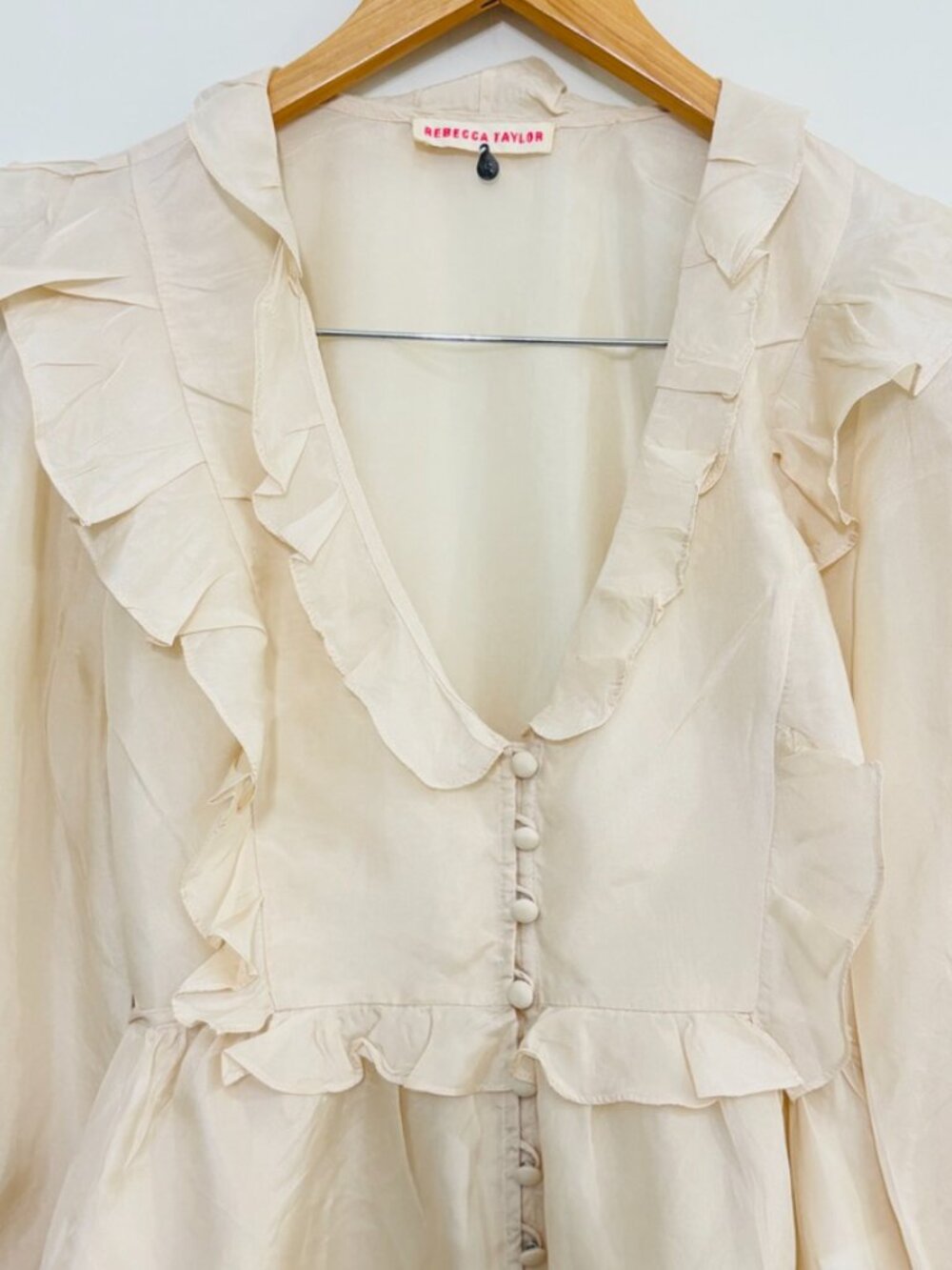 Rebecca Taylor Silk Ruffle Blouse Cream Tie Back Romantic Top Sz 2 Coquette - Picture 3 of 8